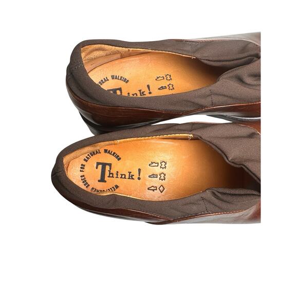 Think! Shoes Womens 6 Sz 36 Brown Leather Slip On Clogs Loafers Comfort Career - Picture 10 of 16